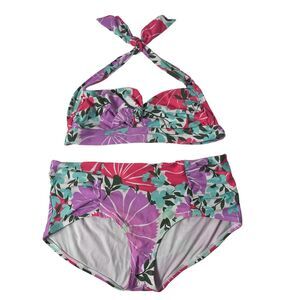 Nanette Lepore Swim Floral Bathing Suit High Waist Bikini With Halter Top Large